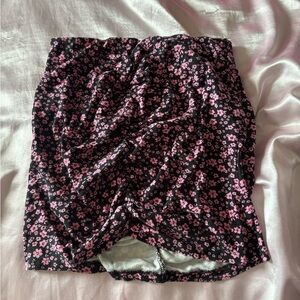 Divided Black and Pink Floral Mini Skirt